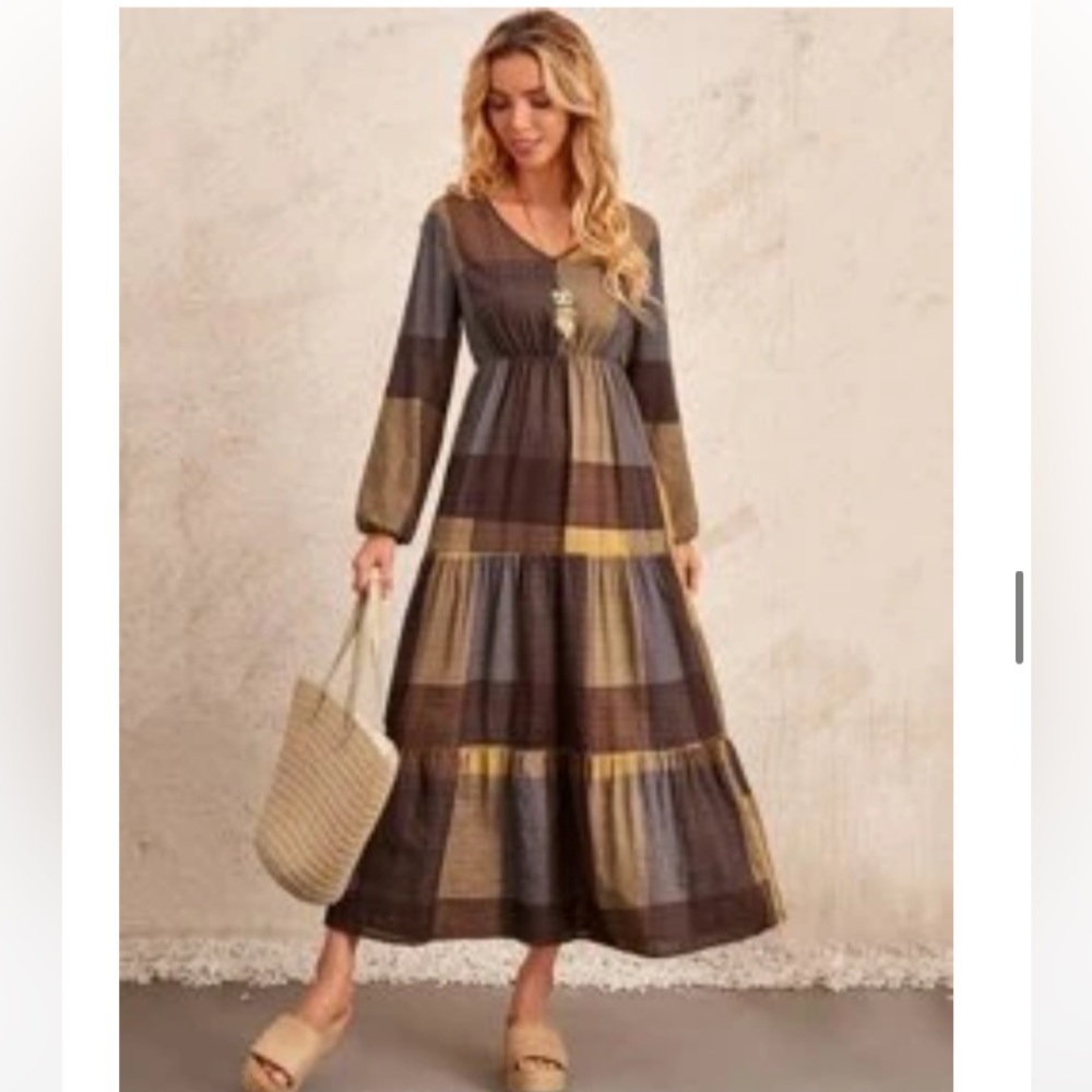 Emery Rose plaid ruffle hem A-line dress size XL